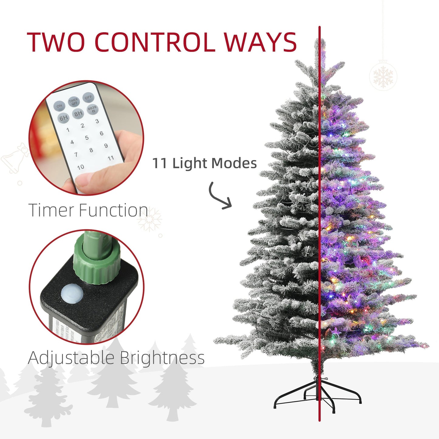 6.5 ft Pre-Lit Snow Flocked Mountain Pine Christmas Tree by HouseOfZazla with 11 light modes on Tampa Home & Garden Store