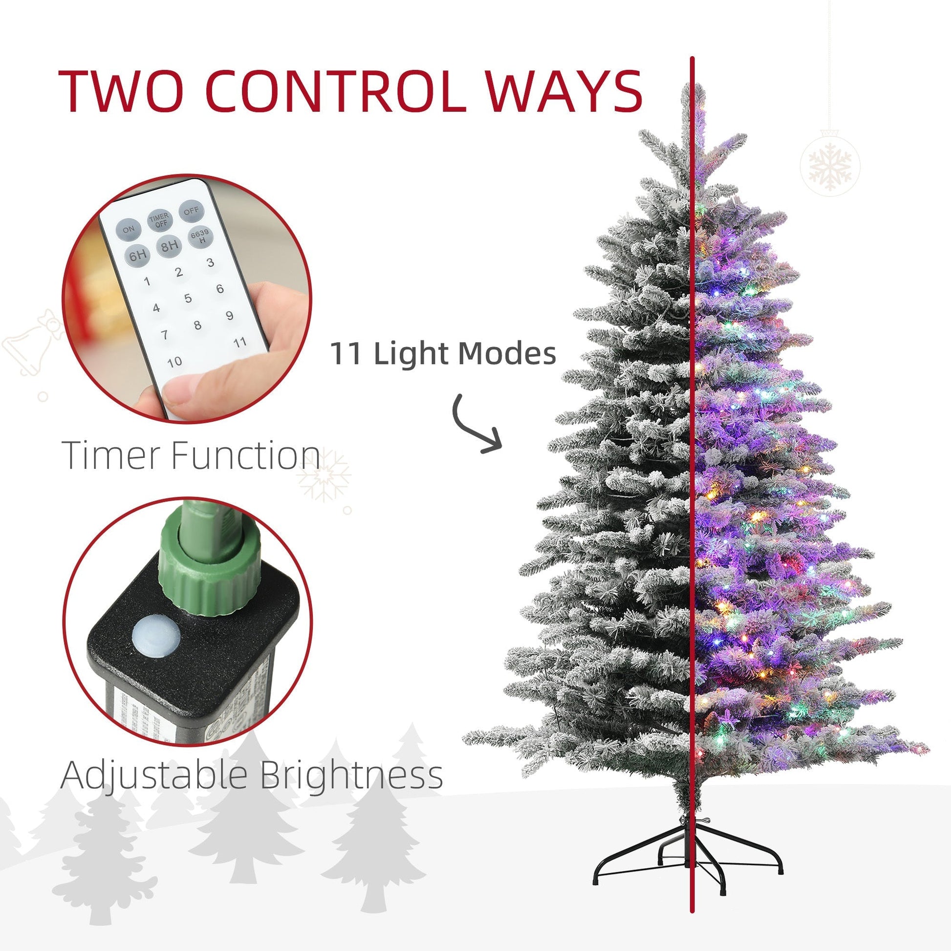 6.5 ft Pre-Lit Snow Flocked Mountain Pine Christmas Tree by HouseOfZazla with 11 light modes on Tampa Home & Garden Store