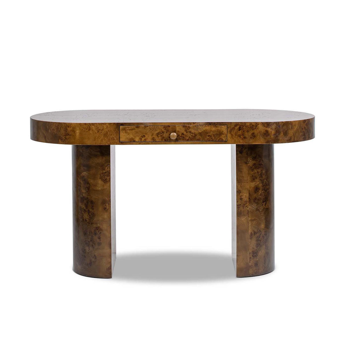 Oval computer desk with single drawer in burl veneer, dark brown finish by HouseOfZazla on Tampa Home & Garden Store