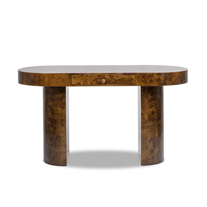 Oval computer desk with single drawer in burl veneer, dark brown finish by HouseOfZazla on Tampa Home & Garden Store
