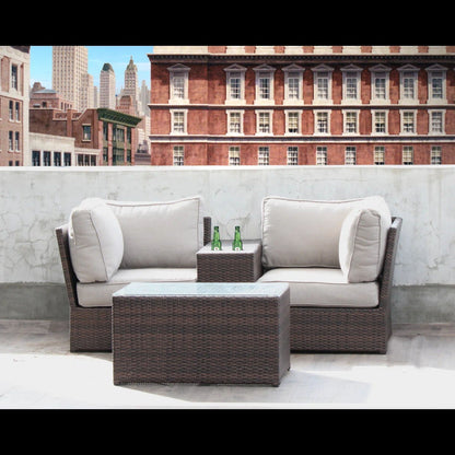 2-piece outdoor rattan sectional set with beige cushions on a rooftop patio by HouseOfZazla on Tampa Home & Garden Store