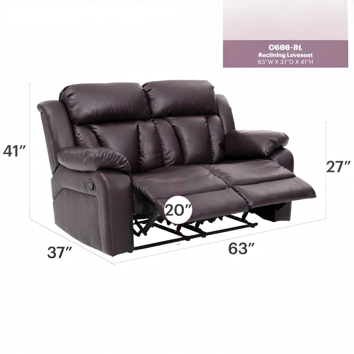 Cozy padded reclining loveseat in dark brown by HouseOfZazla, reclining chaise longue on Tampa Home & Garden Store