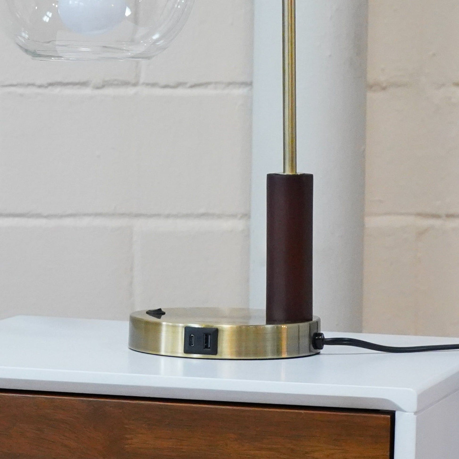 Villa desk lamp gold with brass accents and dark wood base by HouseOfZazla on Tampa Home & Garden Store