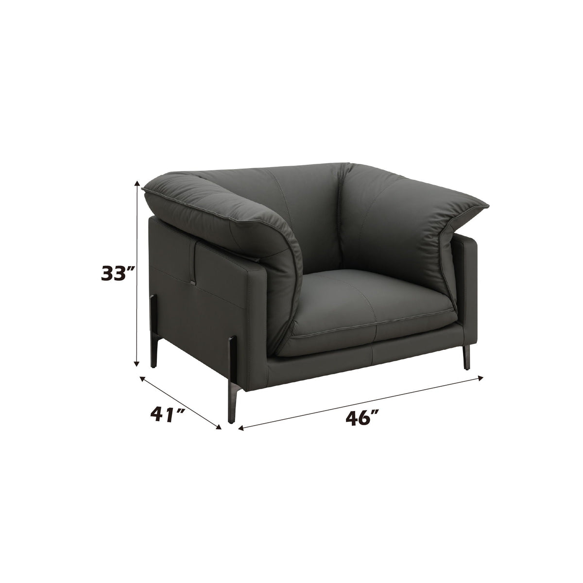 Top Grain Leather Arm Chair with Memory Foam Cushions Black by HouseOfZazla, 46W x 41D x 33H on Tampa Home & Garden Store