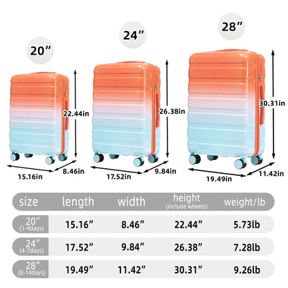 3-piece spinner luggage set by HouseOfZazla in gradient orange-to-blue with 20, 24, 28 on Tampa Home & Garden Store