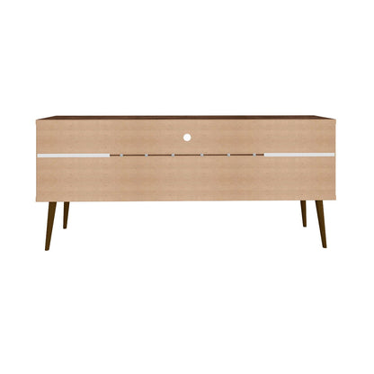 Bradley Modern TV Stand by HouseOfZazla in light oak with dark top; concealed storage on Tampa Home & Garden Store