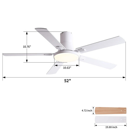 Flush mount ceiling fan with LED light, 5 white blades, remote by Unique Piece Furniture on Tampa Home & Garden Store