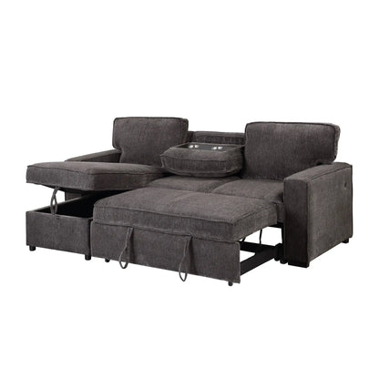 Territory pull-out sofa bed sleeper sectional in dark gray fabric with center console on Tampa Home & Garden Store