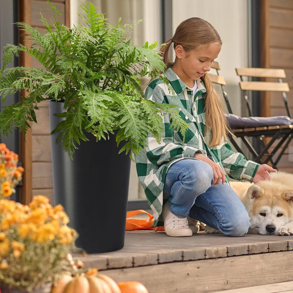 Planter For Outdoor tall dark gray planter with lush green fern on a porch by HouseOfZazla on Tampa Home & Garden Store