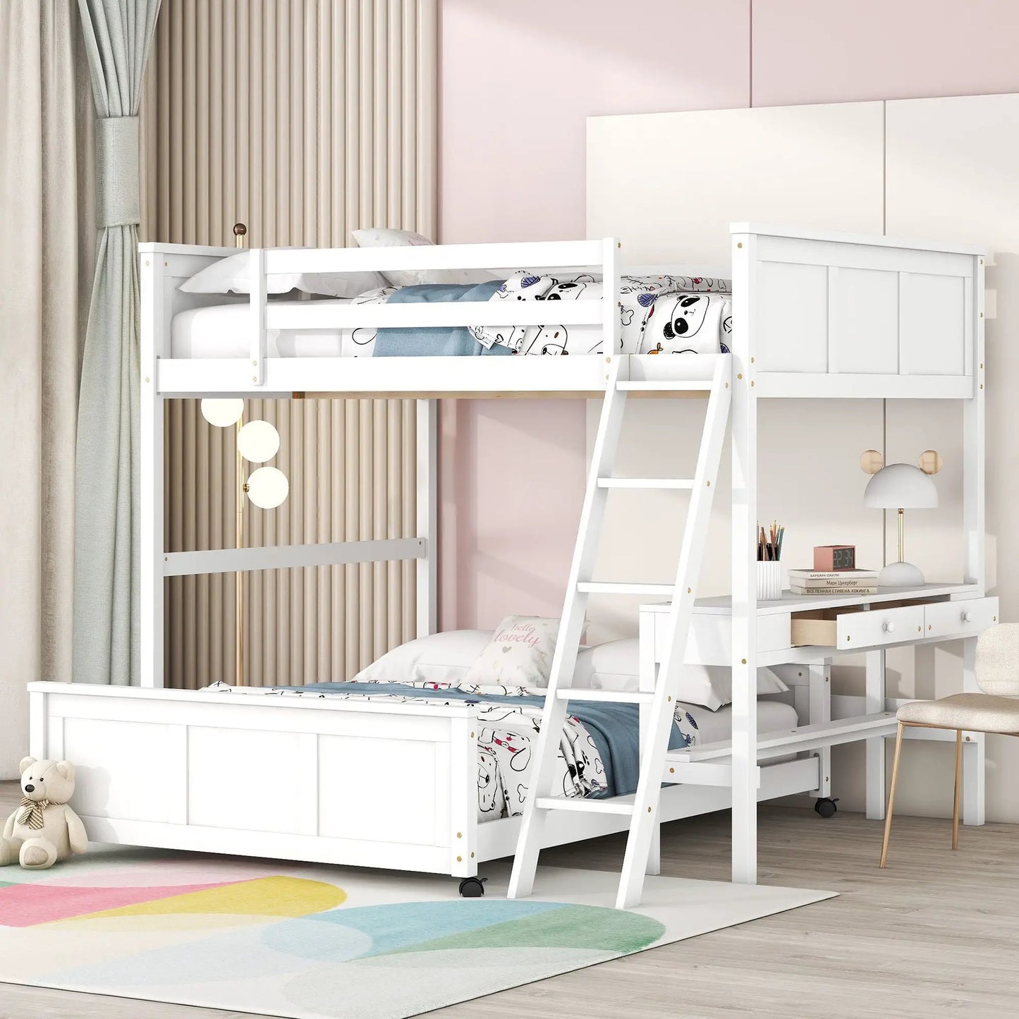 Full Over Full Bunk Bed With Desk and Storage