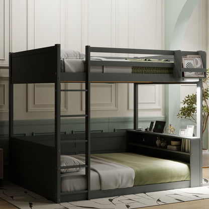 Two-tier bunk bed with built-in shelves, LED light and USB charging by HouseOfZazla in dark gray on Tampa Home & Garden Store