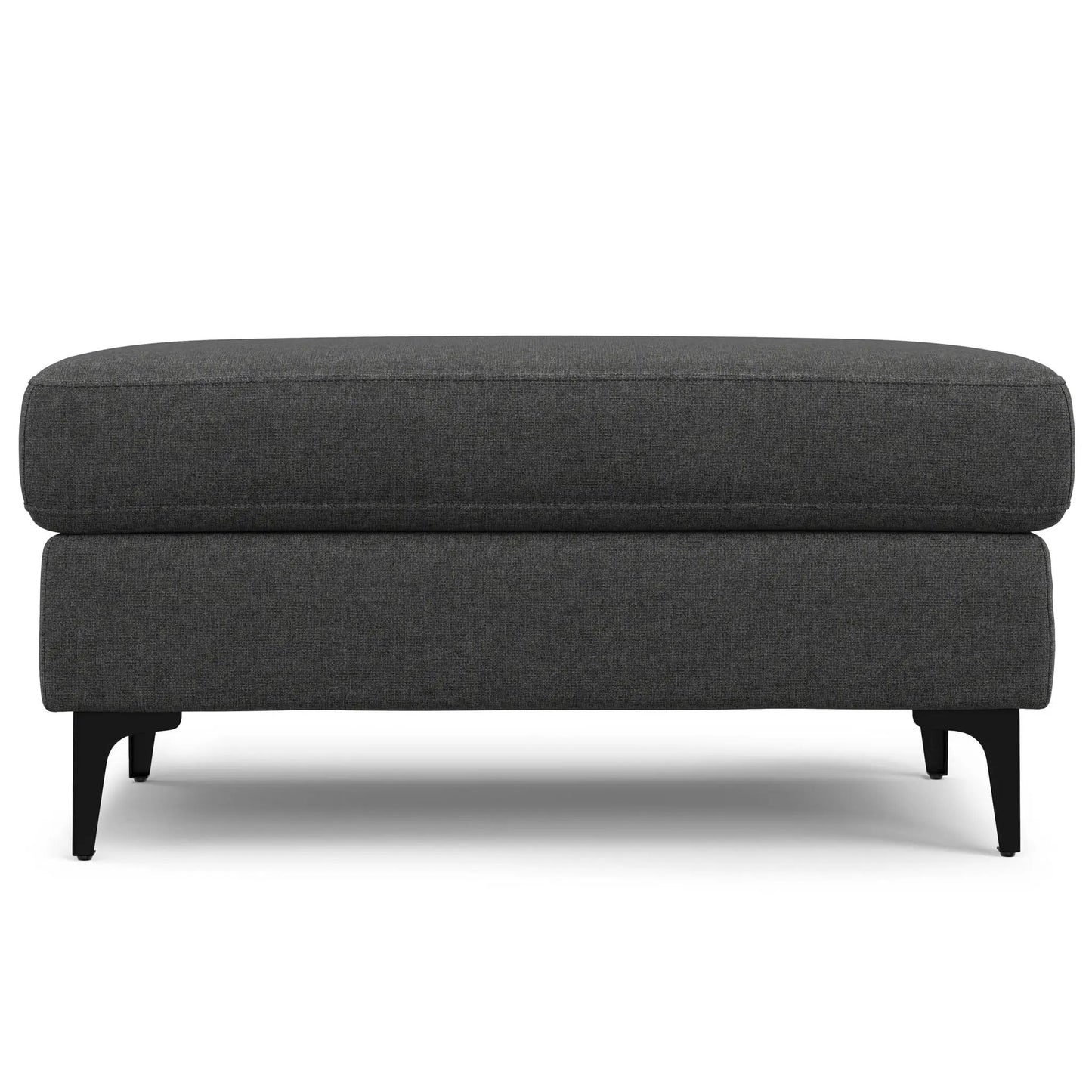 Ava Versatile Mid Century Ottoman, dark gray fabric with rounded edges and black legs on Tampa Home & Garden Store