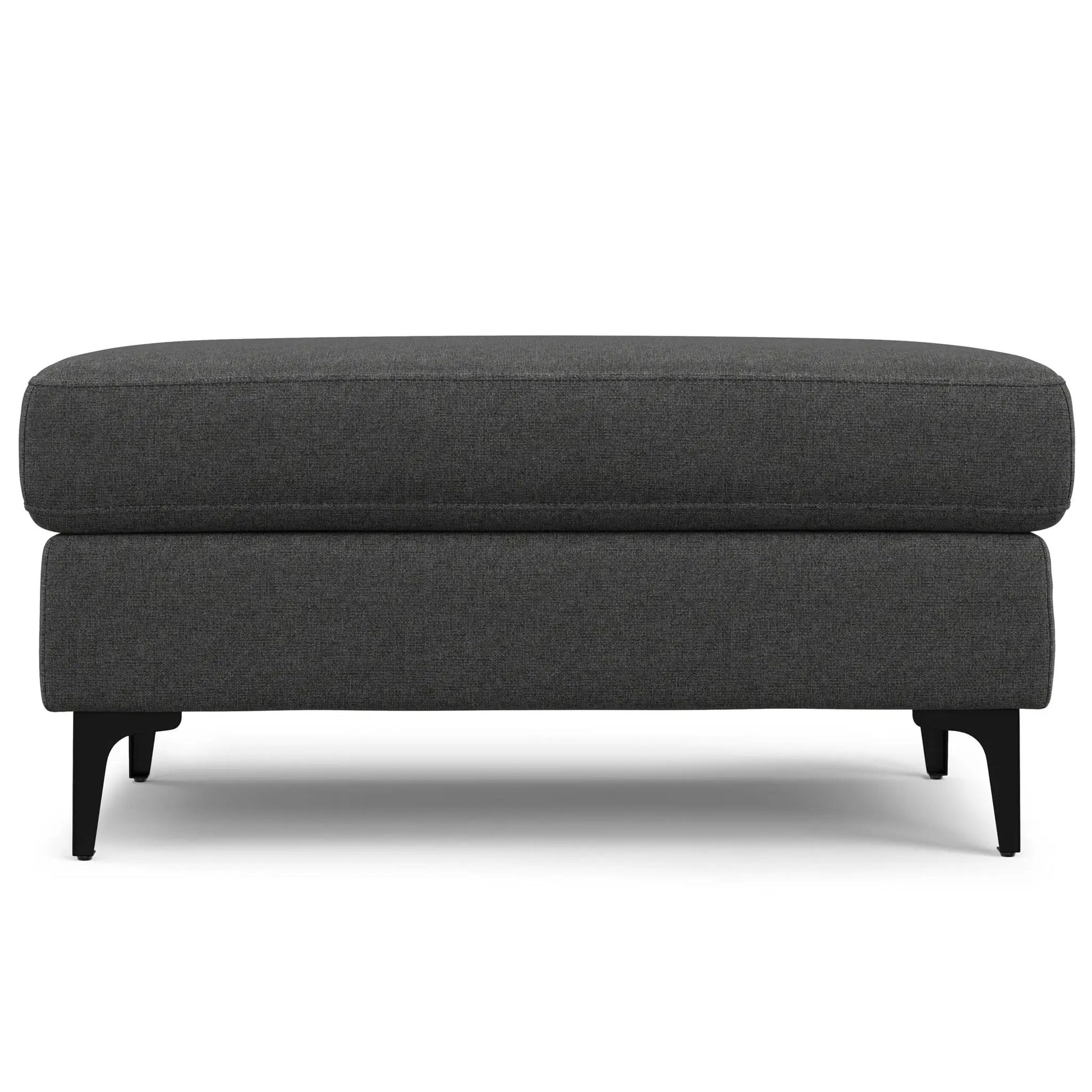 Ava Versatile Mid Century Ottoman, dark gray fabric with rounded edges and black legs on Tampa Home & Garden Store