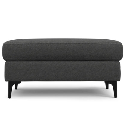 Ava Versatile Mid Century Ottoman, dark gray fabric with rounded edges and black legs on Tampa Home & Garden Store