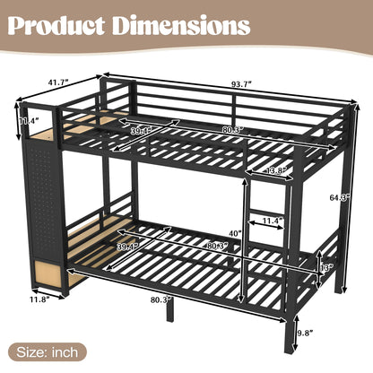 Twin XL Over Twin XL Metal Bunk Bed with Storage Shelves black frame HouseOfZazla on Tampa Home & Garden Store