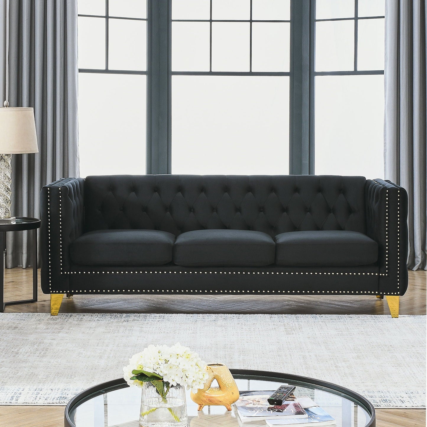 Modern Button Tufted Sofa With Nailhead Trim