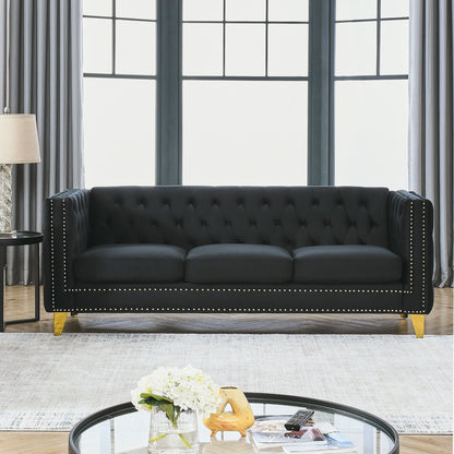Modern Button Tufted Sofa With Nailhead Trim