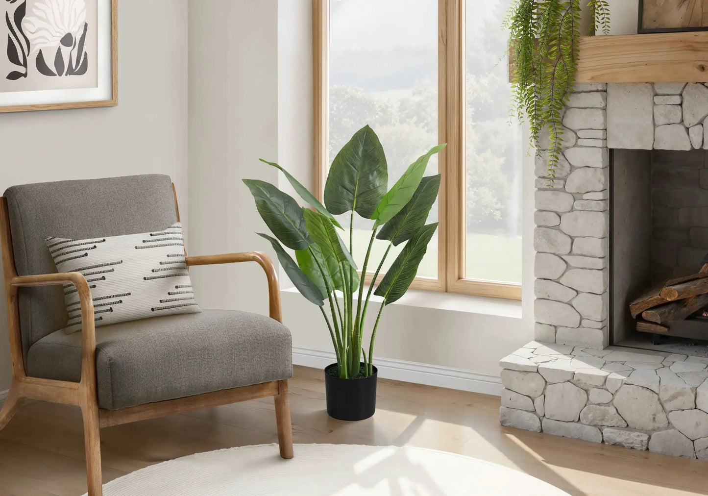 Artificial Aureum Tree floor plant in black pot with green leaves, 37 in tall indoor greenery on Tampa Home & Garden Store