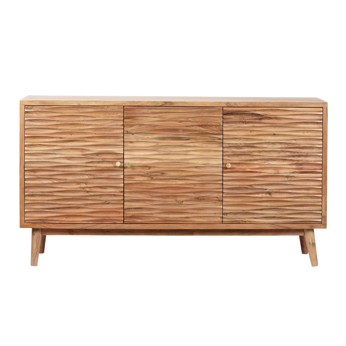 HouseOfZazla Boho Handcrafted 3-Door Sideboard in natural wood with carved texture on Tampa Home & Garden Store