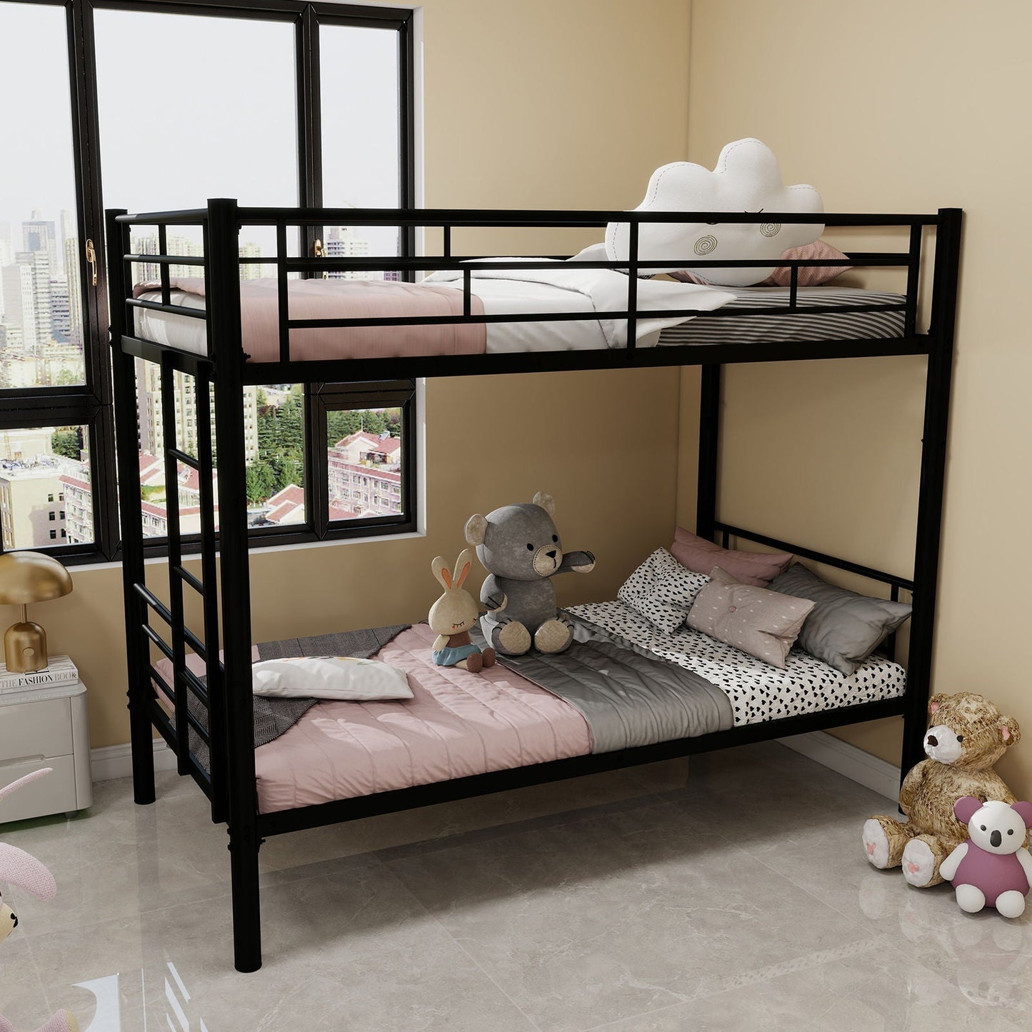 Metal Convertible Bunk Bed Frame with Guardrail