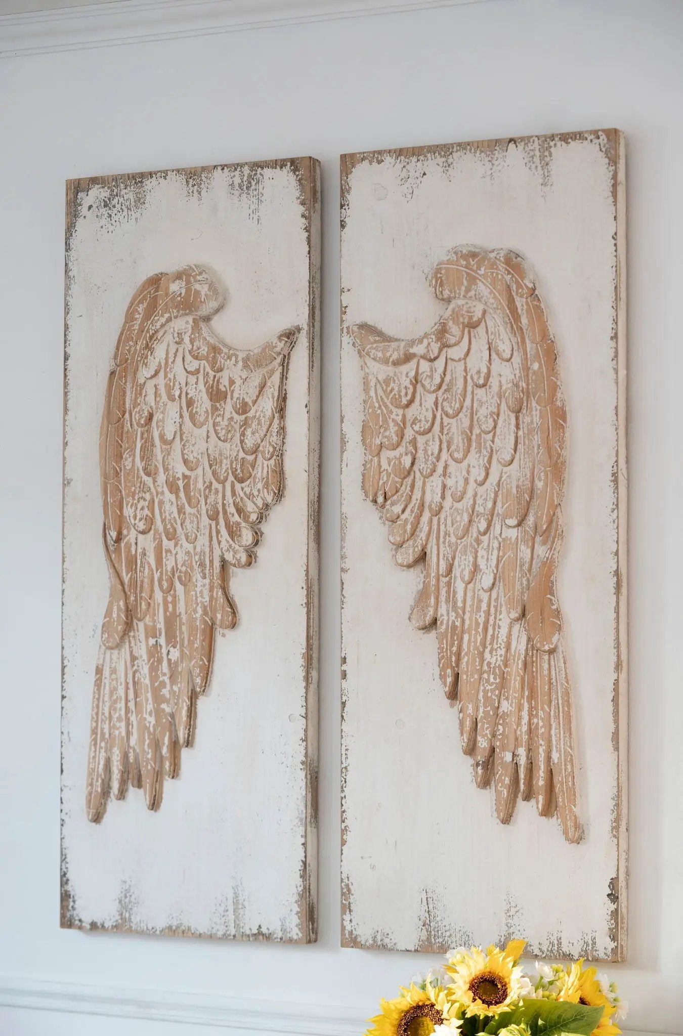 Feather Wing Wall Panels with Distressed Art