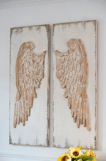 Feather Wing Wall Panels with Distressed Art