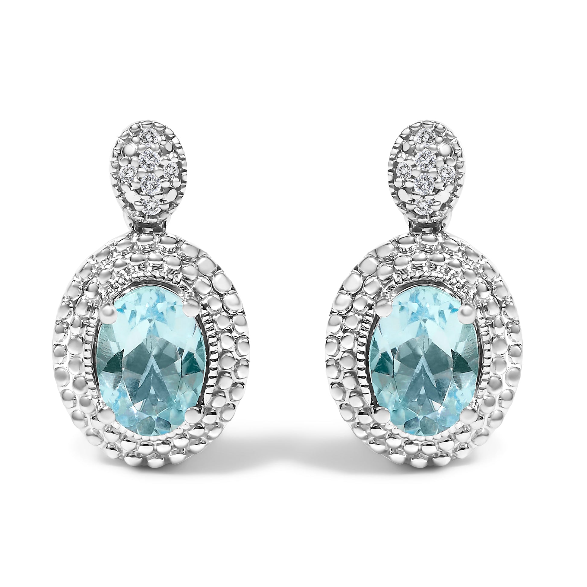 Bids.com sterling silver drop earrings with oval blue topaz and diamond-accent beaded halo, pair on Tampa Home & Garden Store
