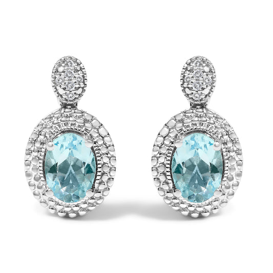 Bids.com sterling silver drop earrings with oval blue topaz and diamond-accent beaded halo, pair on Tampa Home & Garden Store