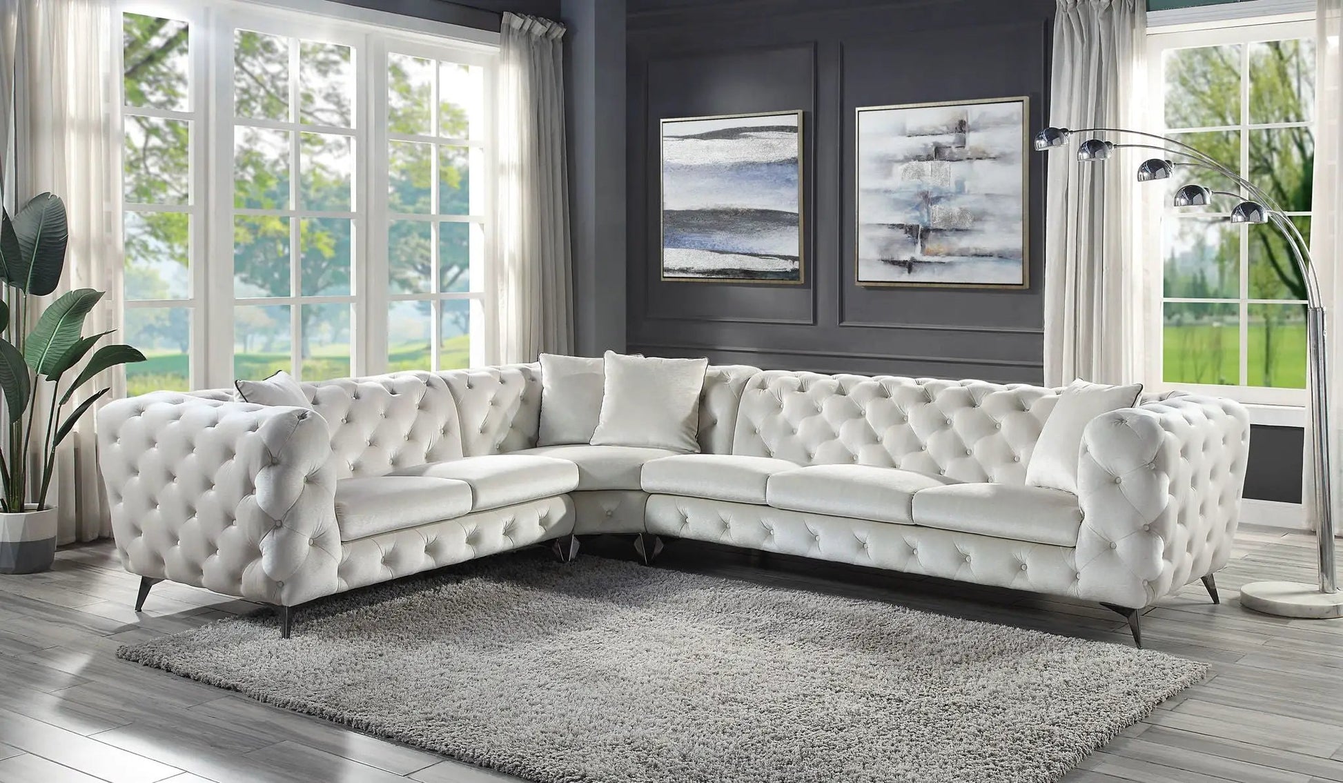 Atronia beige sectional sofa with 4 pillows, tufted upholstery by Unique Piece Furniture on Tampa Home & Garden Store