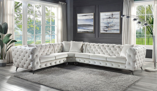 Atronia Sectional Sofa beige with 4 pillows, stationary by HouseOfZazla in a modern living room on Tampa Home & Garden Store