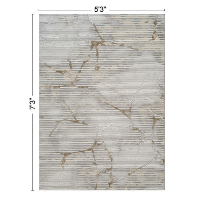 Geometric Ivory and Gray Area Rug with 3D Effect, ivory-gray stripes, gold veining HouseOfZazla on Tampa Home & Garden Store