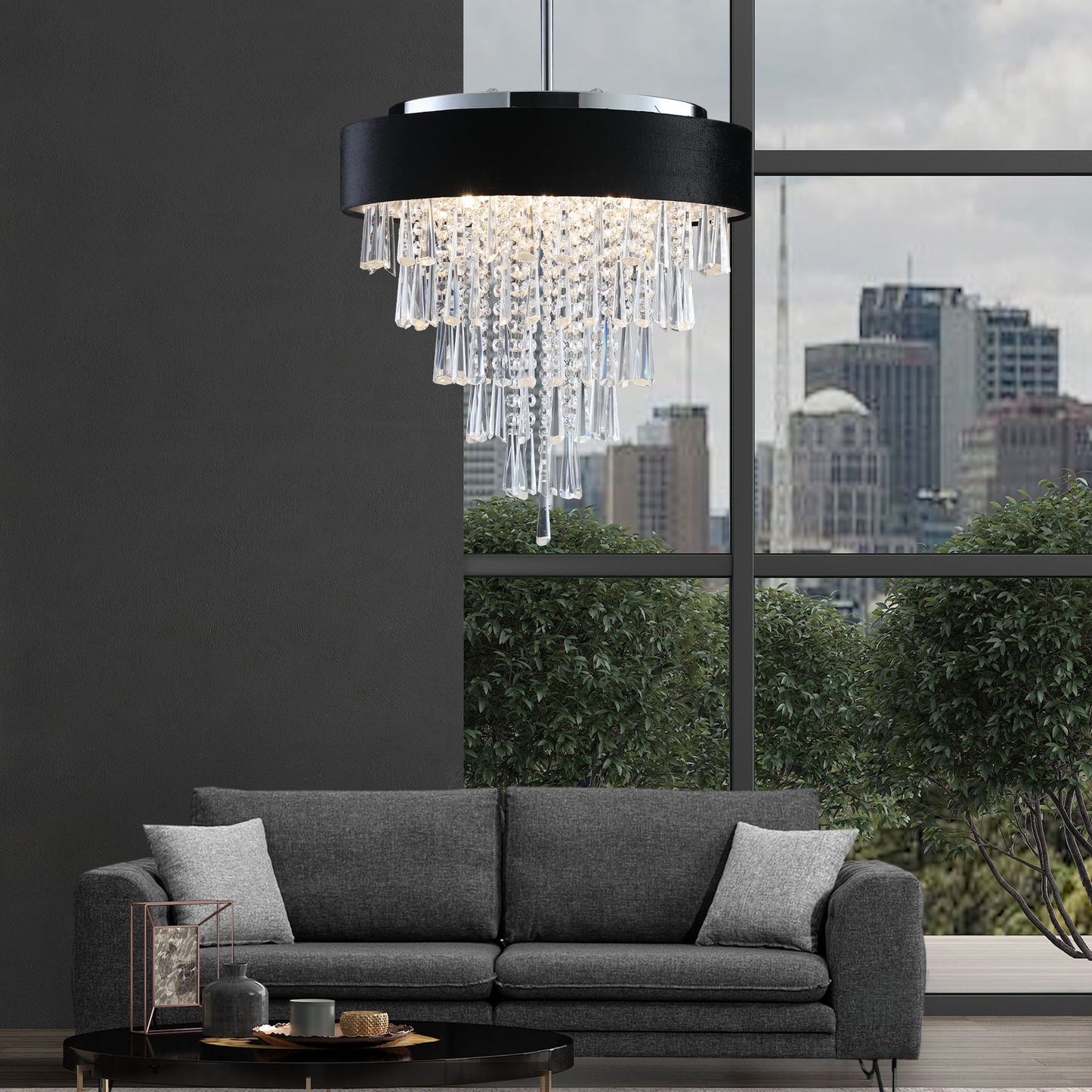 18-inch modern crystal chandelier with black velvet shade and crystal drops HouseOfZazla on Tampa Home & Garden Store