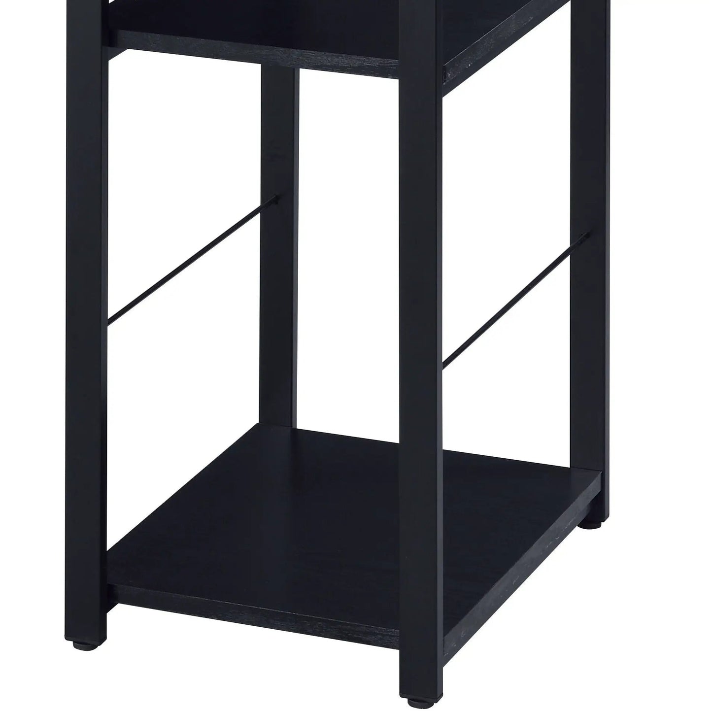 Vadna Writing Desk black wood finish with lower shelf and metal support rods on Tampa Home & Garden Store