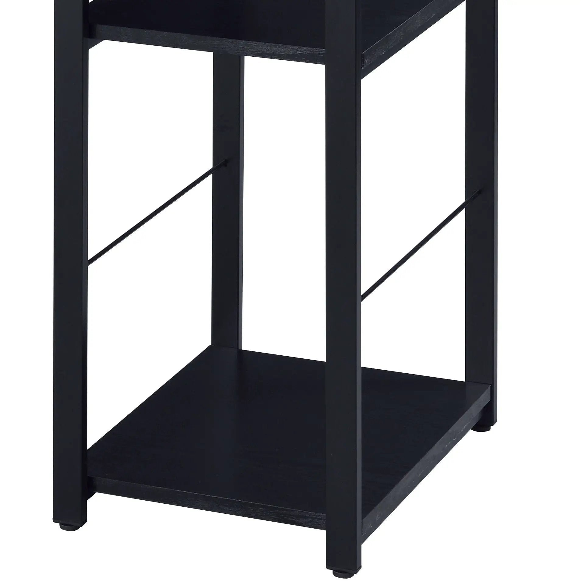 Vadna Writing Desk black wood finish with lower shelf and metal support rods on Tampa Home & Garden Store