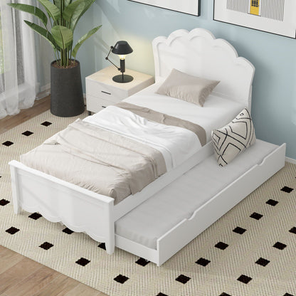 Platform bed with headboard and trundle in white finish, 2-bed set by HouseOfZazla on Tampa Home & Garden Store