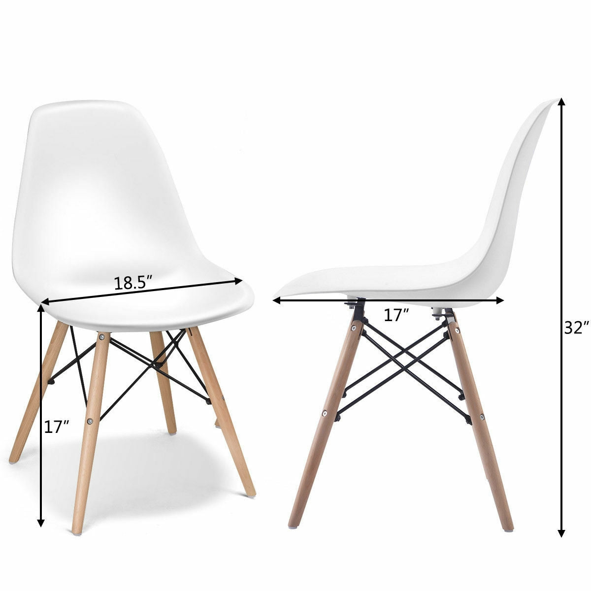Juego de 2 sillas de comedor auxiliares DSW de mediados de siglo - Blancas