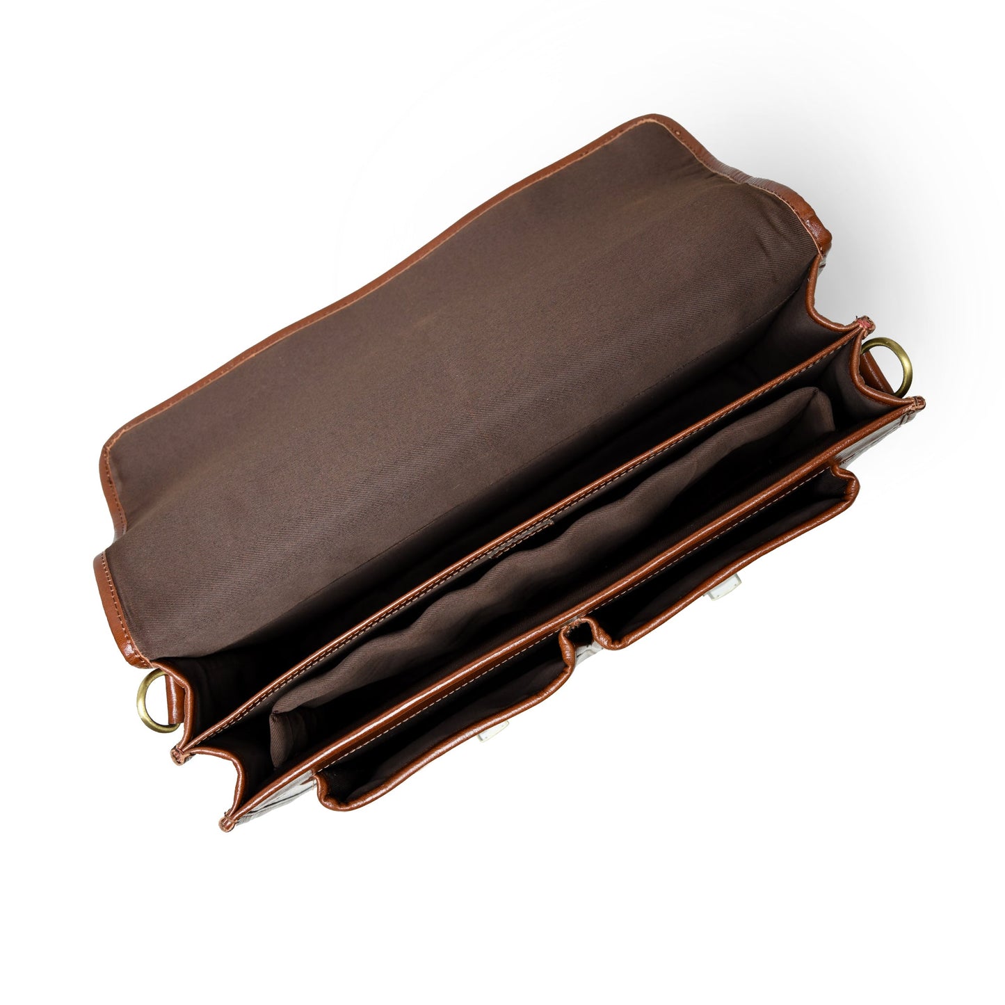 The Architect Brown Executive leather briefcase with tan trim and multiple interior pockets on Tampa Home & Garden Store