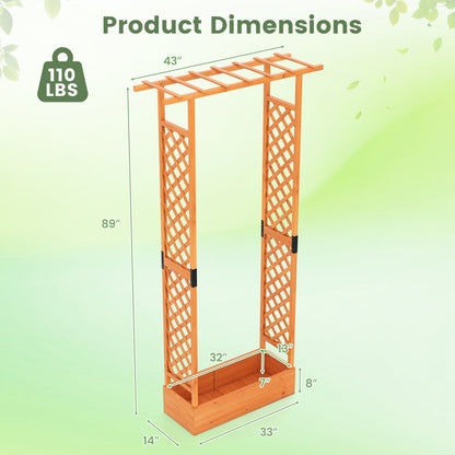 89 Inch Tall Wooden Raised Garden Bed with Side Trellis and Hanging Roof Drainage Holes