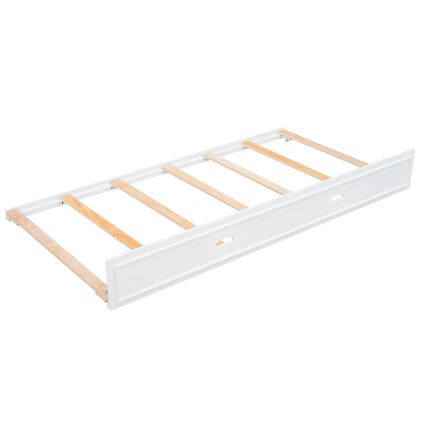 Daybed with storage shelves trundle frame, white finish with wood slat supports on Tampa Home & Garden Store