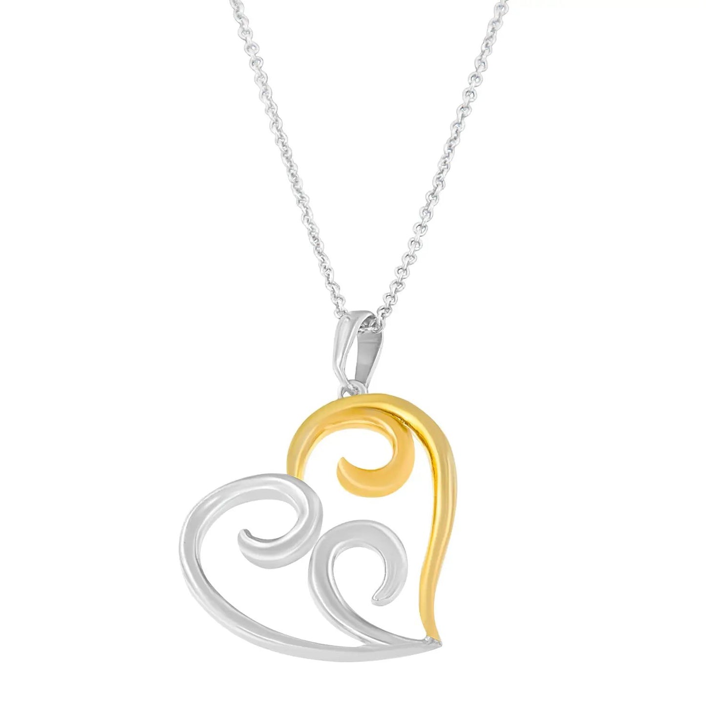 Open heart swirl pendant in 10K yellow gold over .925 silver on 18in box chain necklace on Tampa Home & Garden Store