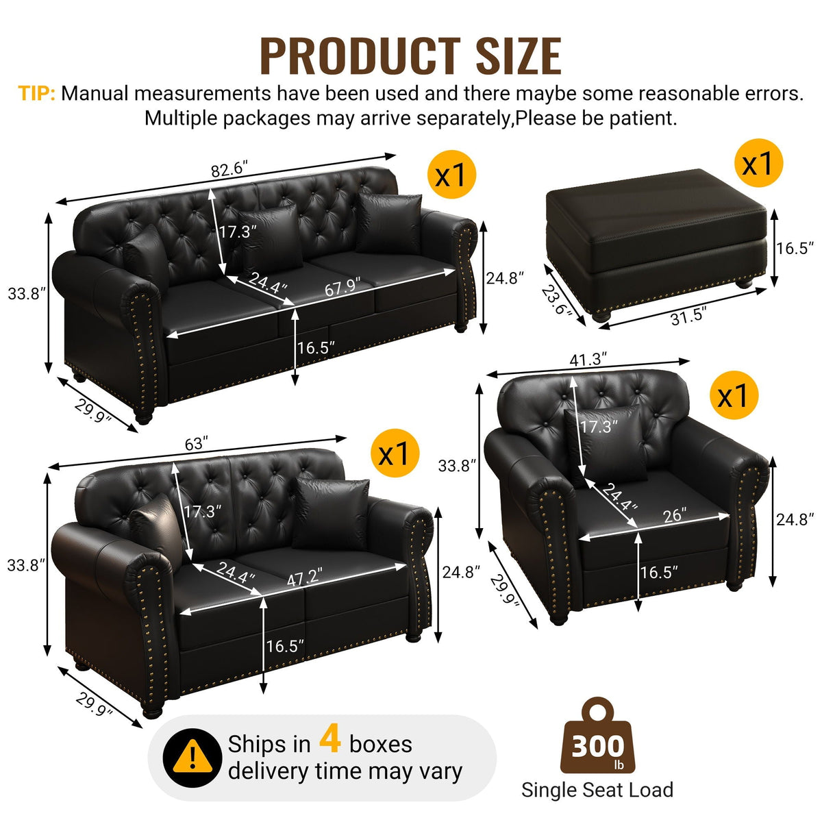 Upholstered Sofa with Nailhead and Ottoman