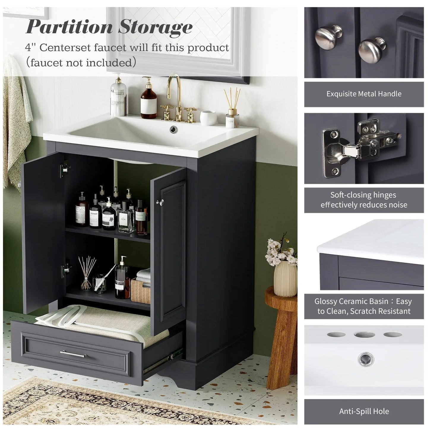 Bathroom Vanity With Ceramic Sink and Cabinet
