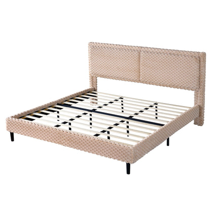 Soft Bed Backrest For Bedroom beige boucle upholstered bed frame with slats HouseOfZazla on Tampa Home & Garden Store