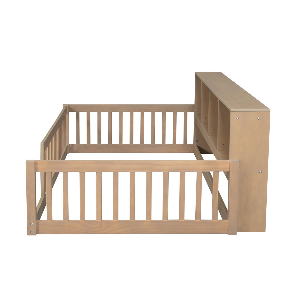 Floor bed with storage cabinets and USB ports, light wood finish, built-in right-side cabinet on Tampa Home & Garden Store