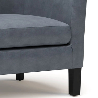Austin Transitional Tub Chair in blue-gray upholstery with dark wooden legs on Tampa Home & Garden Store