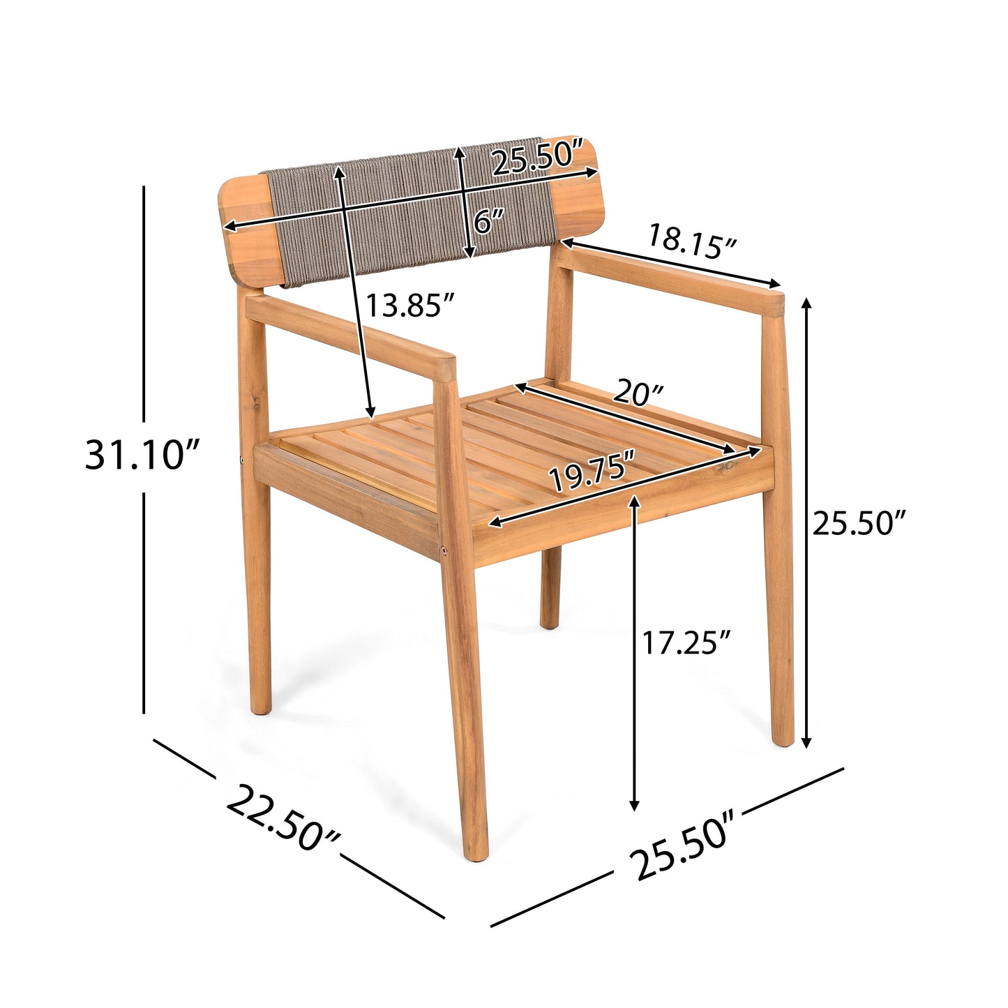 Acacia Wood Outdoor Dining Chairs with Arms