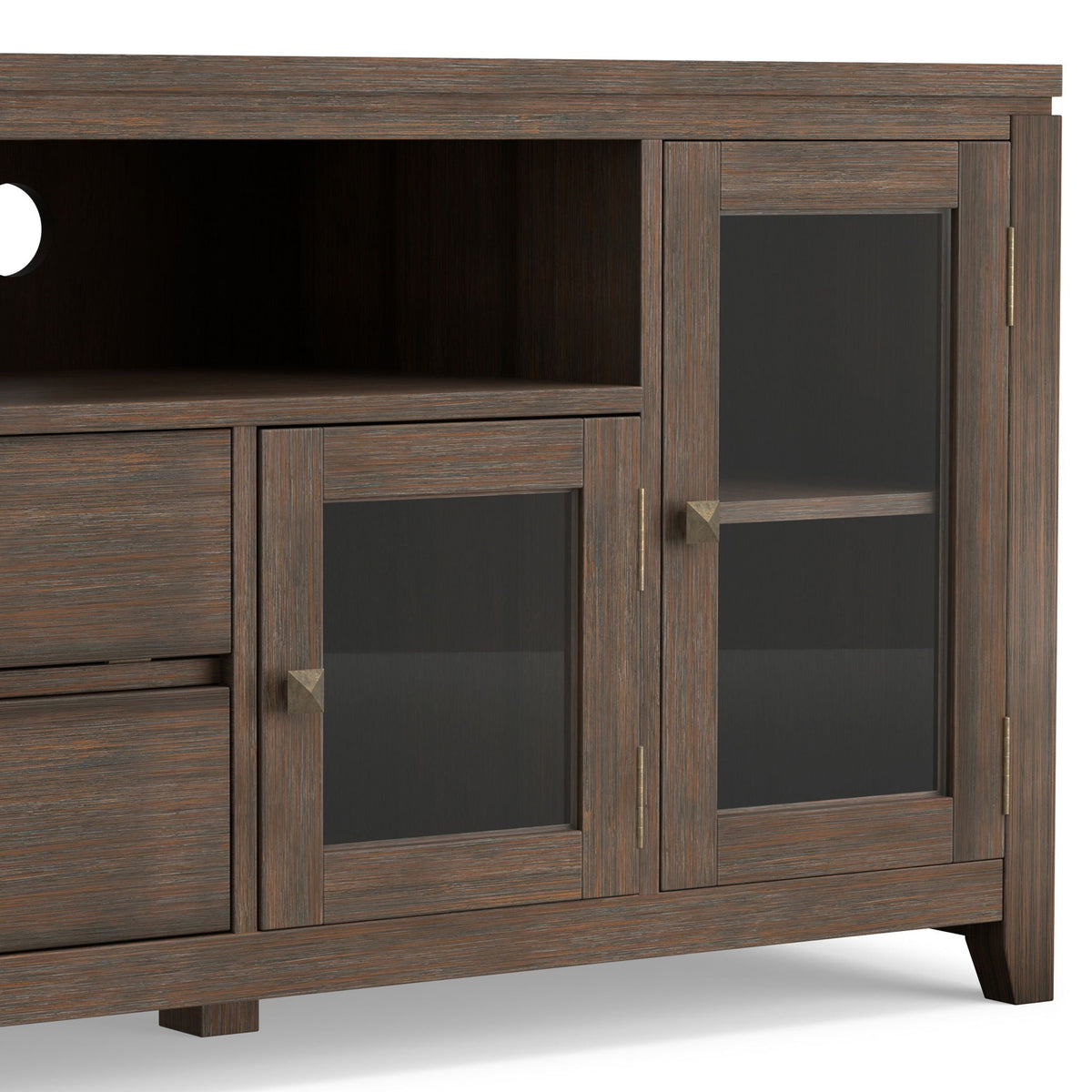 Wide Handcrafted Solid Wood Media Stand with espresso finish and cabinet doors by HouseOfZazla on Tampa Home & Garden Store