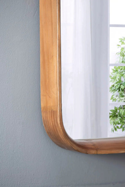 Square Mirror with Wood Frame Living Room Brown