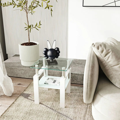 Modern tempered glass end square table with white legs for living room by Unique Piece Furniture on Tampa Home & Garden Store
