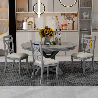Dining Set Extendable Round Table and 4 Chairs